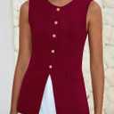 PRETTYGARDEN Blazer Vest Tops for Women Sleeveless Button Down Business Casual Outfits Work Suit Vests Waistcoat (Red, S)