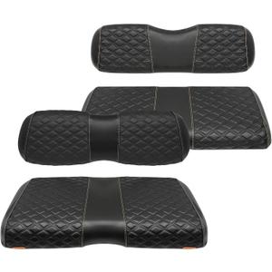 Golf Cart Front and Rear Seat Covers Waterproof and Sun Resistant Marine Grade Vinyl Leather Seat Cover Accessories for EZGO RXV 2008+, Black(4PCS)