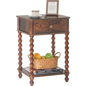 AWASEN Nightstand, Mid Century Modern Night Stand with Drawer for Living Room, Modern Bedside End Table with Spindle Wood Legs for Bedroom, Office, Rustic Brown