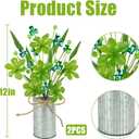 2 Pcs St Patricks Day Decorations Artificial Shamrock Berry Stems in Vase 12'' Green Clover Floral Branches with Metal Pot Greenery Floral Branches for Party Home Table Centerpieces