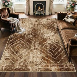 Area Rug 5x7 Rug Machine Washable Non-Slip Low Pile Print Pattern Western Rug for Living Room Bedroom Entryway Tribal Series-Abstract/Cowhide