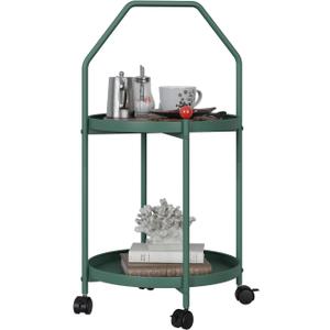 Portable Side Table,Waterproof Round Metal End Tables with Wheels and Armrests,Outdoor and Indoor for Garden Balcony Yard,Small Round Nightstand Bedside Table for Living Room(Green)
