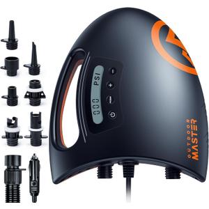 OutdoorMaster 20PSI High Pressure SUP Air Pump Shark - Intelligent Dual Stage Inflation & Auto-Off & Deflation, 12V DC Car Connector, for Inflatable Stand Up Paddle Boards, Boats (Black)