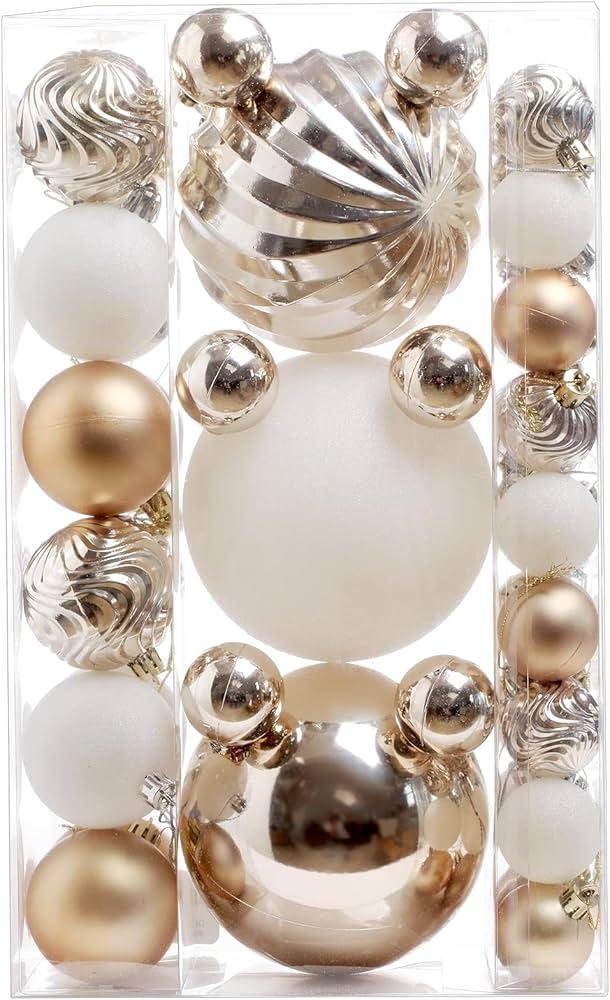 Christmas Ball Ornaments for Xmas Decorations,50 pcs Christmas Extra Large Tree Shatterproof Ornaments-Champagne (Combo of 5 Styles in 3 Sizes)