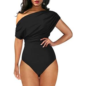 YMDUCH Women's Sexy Off Shoulder Sleeveless Bodycon One Piece Bodysuit Top,M