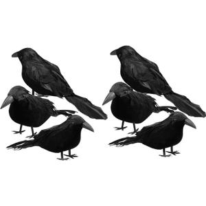 Sizonjoy 6 Pack Halloween Black Feathered Crows, Halloween Decorations Realistic Bird Halloween Ravens Decor Props