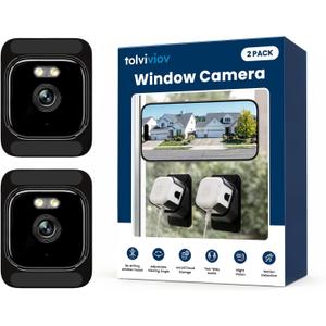 2K Indoor Window Camera with Adjustable Mount, No Drill Window Security Camera, Anti-Glare Glass Design, Night Vision, Local Storage, Easy Install Camera for Indoor Monitoring Outdoor (2 pack)