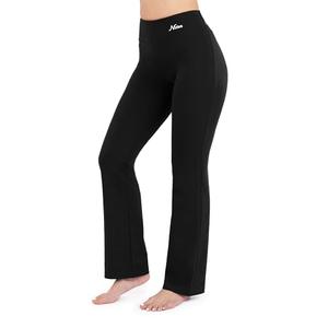 Nirlon Straight Leg Yoga Pants - Straight Leg Leggings for Women Breathable Leggings for Yoga Regular & Plus Size Pants for Gym (12 28" Inseam, Black), 2XL