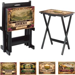 Cape Craftsmen Wine Label Classic TV Trays Table | Set of 4 | Rectangular Folding Couch Trays | Easy Storage Decorative Portabe Serving Tables for Home Activities (Wine Label)