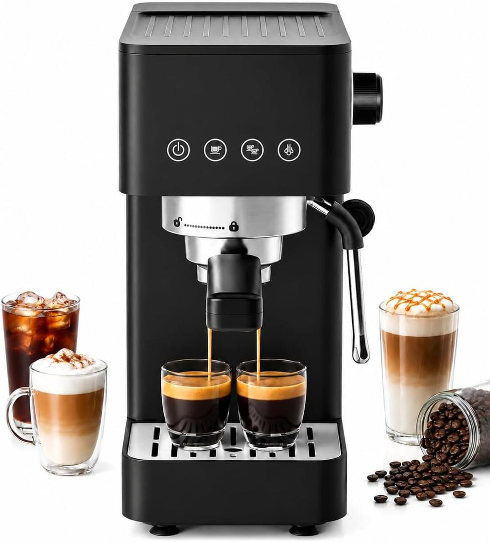 AAOBOSI Compact Espresso Machine, 20 Bar, Milk Frother, Latte & Cappuccino