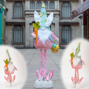 unanscre Standing Easter Bunny Gnome Plush Decoration - 26-36Large Rabbit Gnome w/Retractable Spring Legs Handmade Hold Easter Eggs Basket & Carrot Elf Doll for Easter Ornament Home Decor