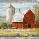 Barn Framed Wall Art Decor: Old Rustic Red Barn Picture Western Farmhouse Silo Wooden Painting Country Landscape Artwork for Bedroom Kitchen Home 45'' x 30''