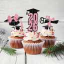 24PCS 2026 Graduation Cupcake Toppers, Congrats 2026/Class of 2026, Congratulations Grad, Senior High School College Girls Graduation Party Decorations Black & Pink Glitter