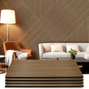 Acoustic Wood Wall Panels 4 Pack 47.6" x 23.6", Sound Proof Wooden Paneling for Walls, 3D Fluted Panel for Interior Wall Decor, Living Room, Bedroom - Teak (Cover Approx.31 sq.ft)