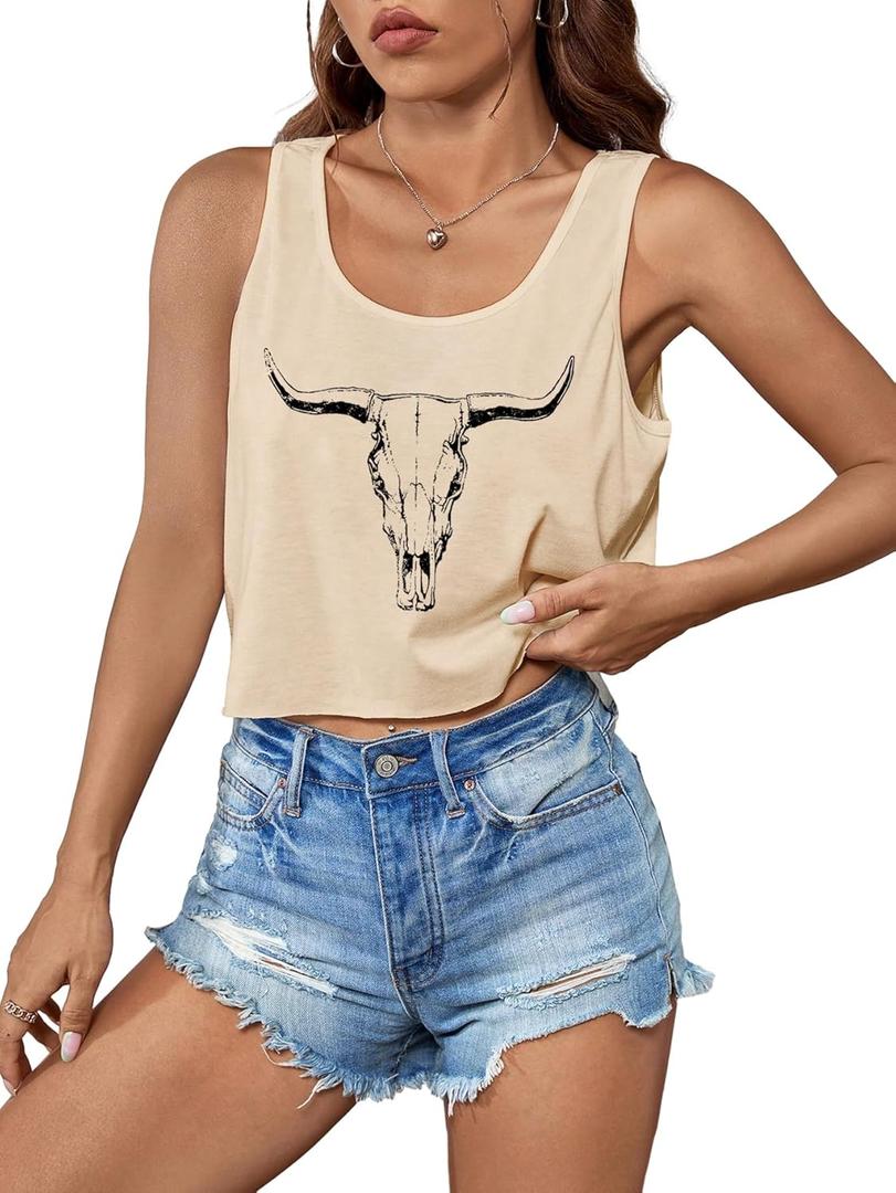 SODSHY Women's Sexy Sleeveless Top Cowboy Shirt Cute Country Concert Cowgirl Outfit Western Graphic Tank Top, XS