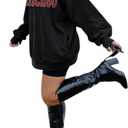 LilyCoco Women's Graphic Oversized Sweatshirt Long Sleeve Crewneck Pullover Top Chicago, Black, Large