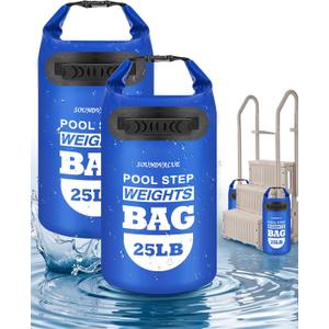 2 Pack 25lb Heavy Duty Pool Ladder Weights, Universal Above Ground Pool Step Sand Bags with Handles, 500D PVC Durable Waterproof & Foldable Sandbags for Swimming Pool Stairs (Navy Blue)