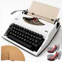 White Retro-Style Manual Typewriter, Mechanical Keys Typing Machine with Carrying Case, Includes 2 Ink Ribbons and 100 Kraft Paper Sheets, Collectible Desk Decor