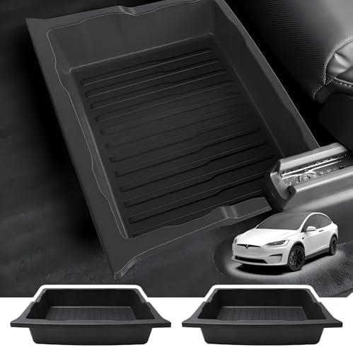 SCREW RHINO For Tesla Model X 2017-2025 Front/Back Under Seat Storage Organizer,TPE Waterproof Underseat Bin Trash Storage Can for Tesla Model X accessories