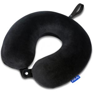 Fabuday Memory Foam Travel Pillows for Airplanes - Neck Pillow for Traveling with Attachable Snap Strap Soft Washable Cover, Flight Pillow for Sleeping, Car, Home, Office, Black (Midnight Black)