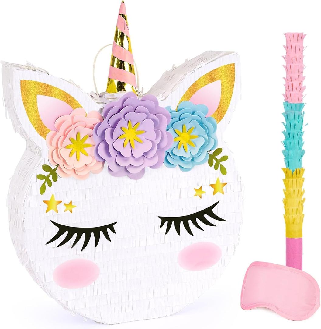 WERNNSAI Unicorn Piata - Unicorn Party Supplies Piata with Stick and Blindfold for Girls Kids Birthday Party Game Anniversary Classroom Activities Unicorn Them Party Decorations(15.7'' x 12.2'')