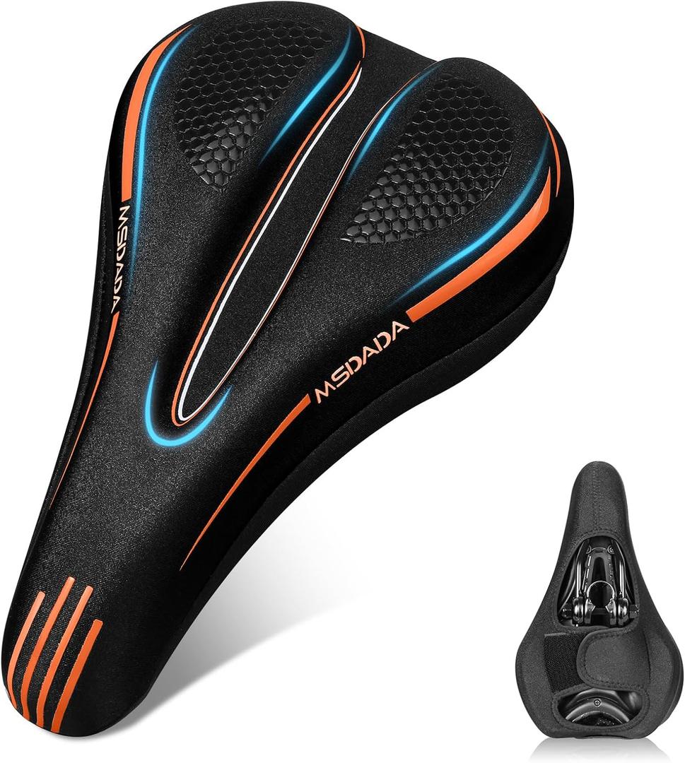 MSDADA Bike Seat Cushion Gel Padded Bike Seat Cover for Men & Women Comfort - Soft Bicycle Seat Cushion for Outdoor, Exercise/Spin/Stationary/Mountain/Road Bikes