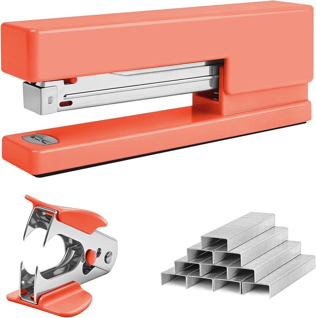 2 x Office Desktop Stapler - 25 Sheet Capacity with 830 Staples and Staple Remover,Staplers for Desk,Non-Slip for School, Home, Orange