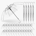 Reginary 25 Pieces Wedding Umbrellas Bulk Auto Open Stick Umbrellas with White European J Hook Handle Windproof Large Canopy Umbrella for Outdoor Wedding Bride Groom Photography Golf