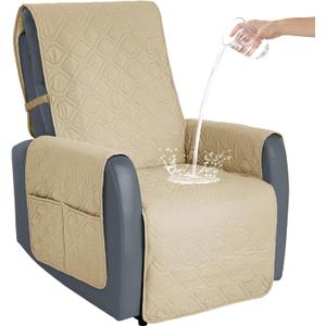 Recliner Chair Cover Sofa Slipcover Non-Slip Chair Couch Cover Machine Washable Furniture Protector with Straps for Dogs(Beige, 23inch Recliner)