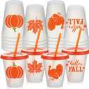 Suttmin 24 Pcs Thanksgiving Plastic Tumbler with Lids Straws 16 oz Thanksgiving Party Plastic Tumbler Reusable Fall Cups for Iced Coffee Tea Drinks Autumn Harvest Party Supplies (Autumn Harvest)