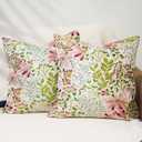 Throw Pillow Covers 18x18 - Set of 2 Decorative Pillow Cases Soft Pillowcase with Zipper Aesthetic Cute Design Boho for Cushion Chair Sofa Bed Bedroom Living Room Home Decor, Green Red Flower