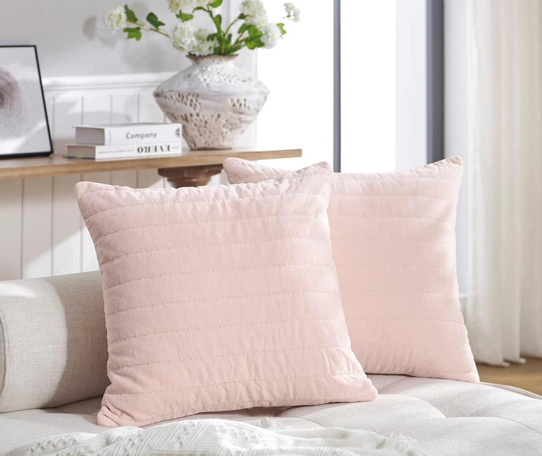 Pillow Covers 20x20 Set of 2 Farmhouse Throw Pillow Covers Velvet Decorative Pillow Case Square Cushion Covers with Hidden Zipper for Bedroom Car Couch Sofa Office, Pink