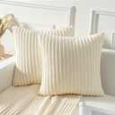 Kevin Textile Pack of 2, Corduroy Soft Decorative Square Throw Pillow Cover Cushion Covers, Home Decor for Sofa Couch Bed Chair 16x16 Inch/40x40 cm (Creamy White) 
