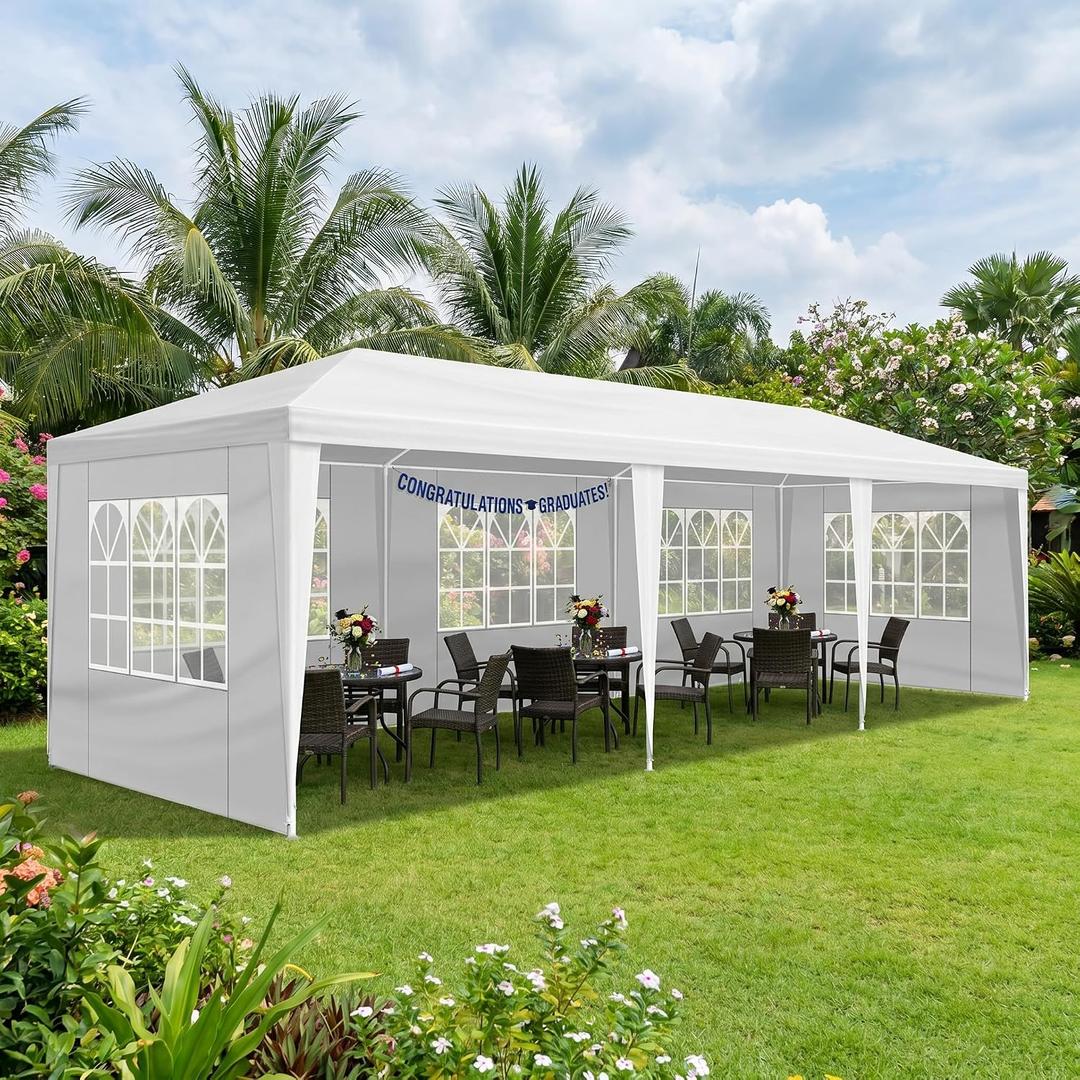 Trygoal 10x30 Canopy Tent for Parties, Heavy Duty Waterproof Outdoor Tent with 5 Detachable Sidewalls & Window Panels, Large Event, Wedding & Backyard Shelter, Commercial & Personal Use, White