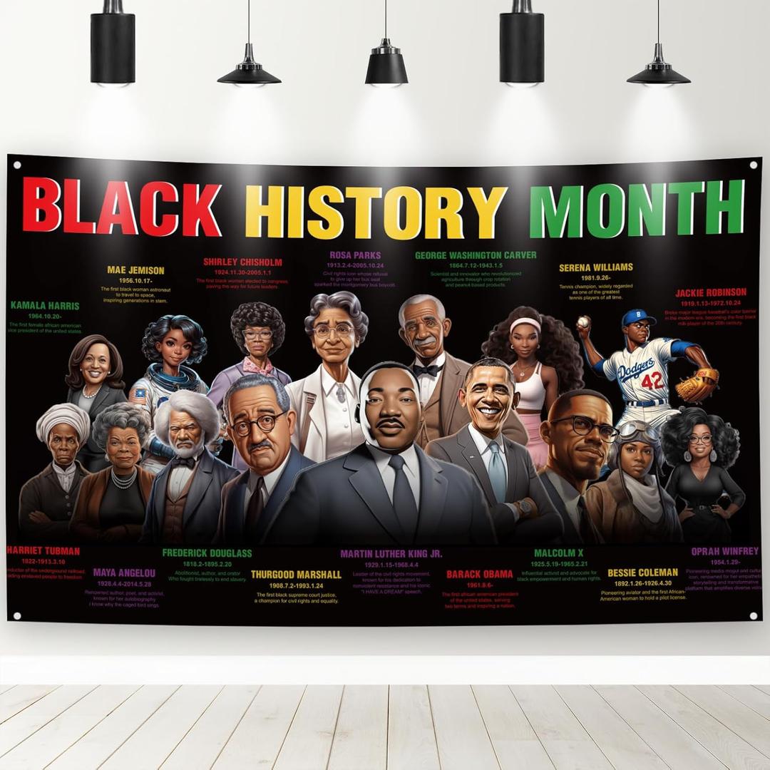 Black History Month Decorations, 43x71 Inch African American Famous People Banner Decoration, Black History Month Background Decor for School Indoor Outdoor Classroom Wall Home Decor