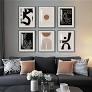 Framed Modern Abstract Wall Art for Living Room, 4 Piece Minimalist White and Gold Geometric Bright Style Wall Art Prints, Contemporary Luxury Square Wall Decor for Bedroom Office Dining Room, 12x12