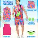 Mens 80s Workout Costume 90s Outfit for Men - Retro Neon 5 Piece Halloween Cosplay Couples Costume Set (Pink, XXL)