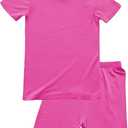 TongKiKi Baby Clothes BABY 2T-10Y Toddler Kids Girls Boys Soft Comfy Short Sleeve Pants and Shirts 2pcs Set Summer Clothing, Short Berry, 5T