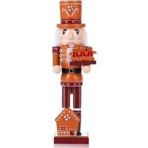 Christmas Decorations Nutcracker Gingerbread Figure, 14 Inch Traditional Wooden Nutcracker Ornament Gift for Christmas Thanksgiving Decor Table Party Holiday(A)