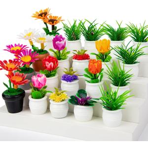 26Pcs Dollhouse Plant, Miniature Bonsai Plant Mini Potted Plants Flower for Dollhouse Decoration, Christmas Birthday Present DIY (Flower Style)