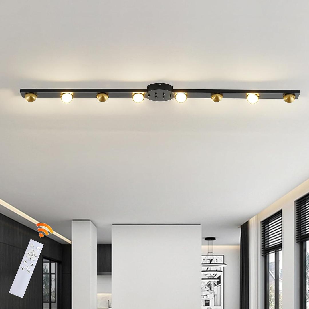 Garwarm Modern Ceiling Light Track Lighting, 56 Inch Dimmable LED Kitchen Ceiling Light Fixture with Remote 8-Light LED Chandelier for Bedroom Dining Room 45W Black