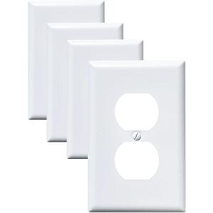 Metal Electrical Outlet Covers, light Switch Cover Wall Plates, Mid Size 3.16''*4.92'' Switch Plate, Wall Plates of Various Styles for Indoor and Outdoor Pure White (1 Gang Duplex 4 PK)