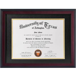 GMFrames Solid Wood Diploma Frame,Fits 8.5x11 Certificate with Mat or 11x14 Document without Mat,UV Protection Acrylic,Matte Mahogany Finish,Black Tapering Stepped Edge