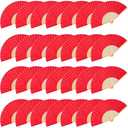 JOHOUSE 28 Pcs Fabric Folding Hand Fans, 8.3 Inch Red Fabric Folding Fans Handheld Portable Bulk Crafts for Wedding, Dancing, Chinese and Japanese Style Hibachi Party DIY Decorations