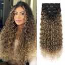 LONAI 4PC Clip in Hair Extensions, 100 Pure Protein Silk Curly Hair Extension for Women, 26 Inch Long Soft Natural Hair Extensions-Dark Brown to Medium Brown Light Roots