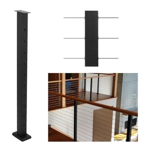 36" Level Post Drilled Cable Railing Post Stainless Steel, Fixed top Level Line Post Mount Black Stair Railing System kit,P04-Matte Black Finish