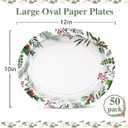 50 Count Oval Christmas Plates, 12"x10" Heavy Duty Paper Plates with Holly Leaves Red Berries for Xmas Holiday Wedding Green and Red Party Supplies Decor