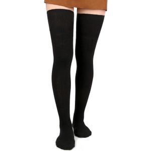 Moon Wood Women Thigh High Socks Extra Long Cotton Knit Warm Thick Tall Long Boot Stockings Leg Warmers (One Size, 1 Black)