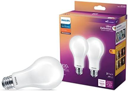 Philips LED 100W A21 2-Pack Ultra Definition Soft White (2700K) 1600 Lumen (13.5W = 100W) Dimmable Frosted Flicker-Free Light Bulbs