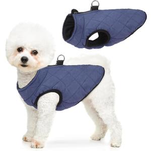 SCENEREAL Winter Dog Vest Coat with Harness Built In, Warm Puppy Jacket for Small Medium Dogs, Cold Weather Coat with Zipper, Fleece Puffer Vest Windproof Snow Clothes (M(Chest 16.5")-Regular, #1 Rolay Bule-Matte)